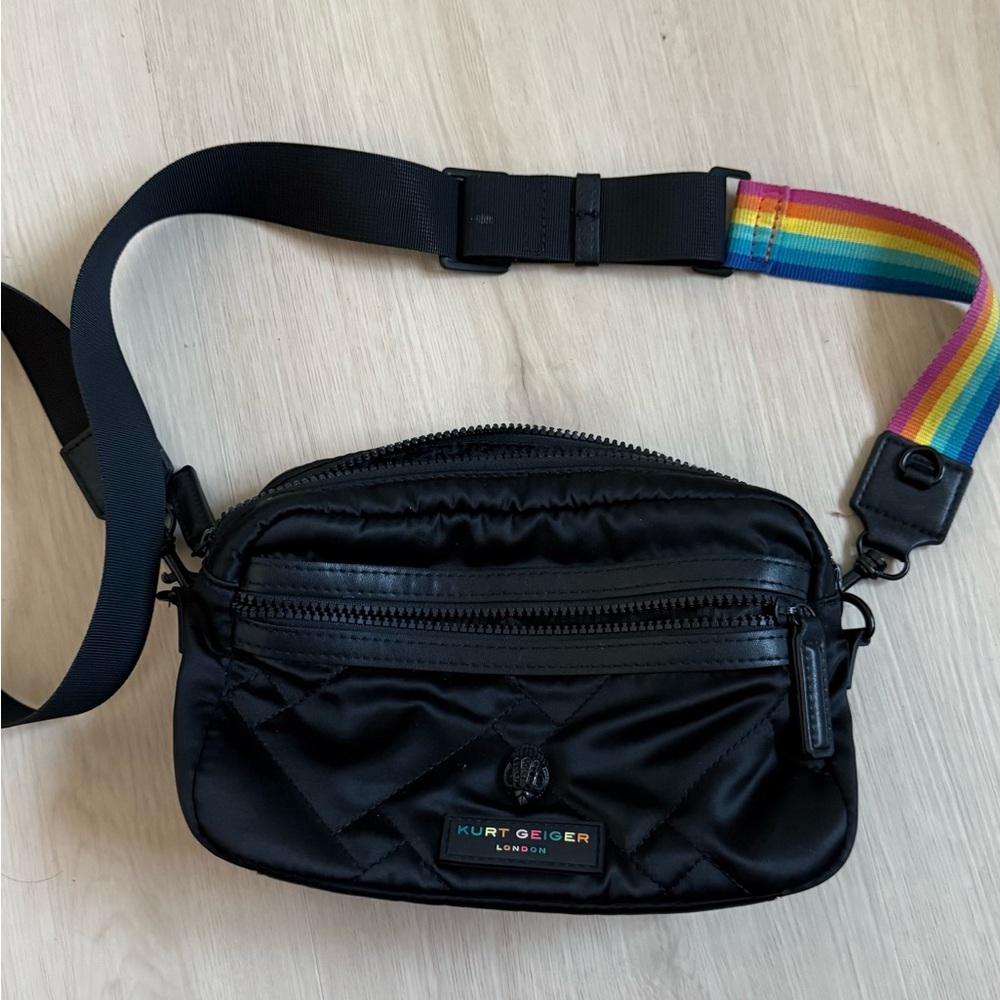 Kurt Geiger Black Belt Bag with Rainbow Strap